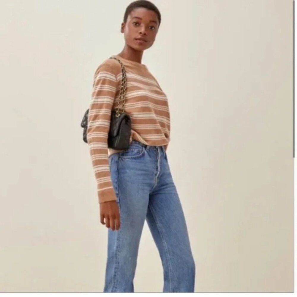 Reformation Cashmere Boyfriend Sweater - Camel Stripe XS/S - Picture 2 of 8